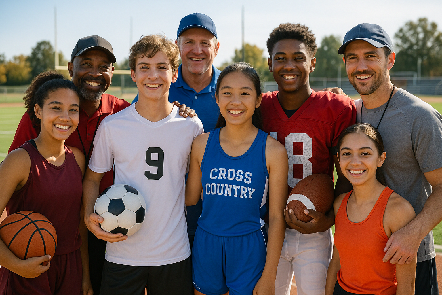 High school athletes with coaches and parents