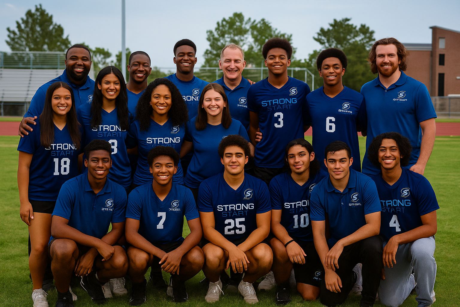 High school athletes with coaches and parents