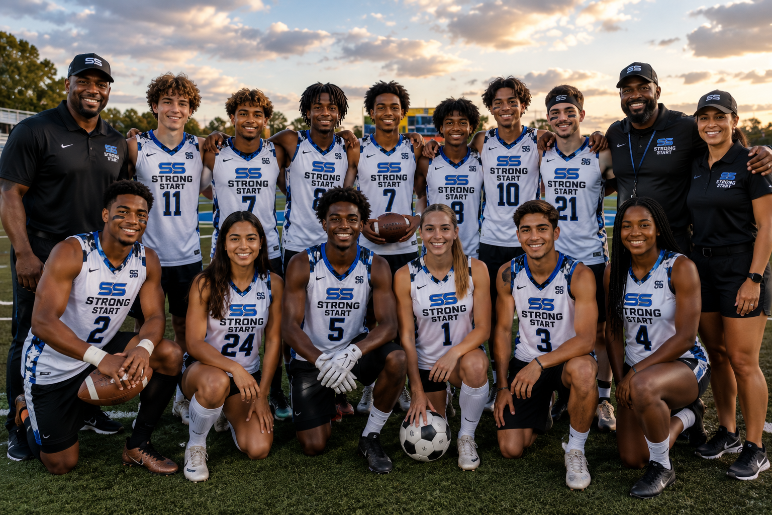 High school athletes with coaches and parents